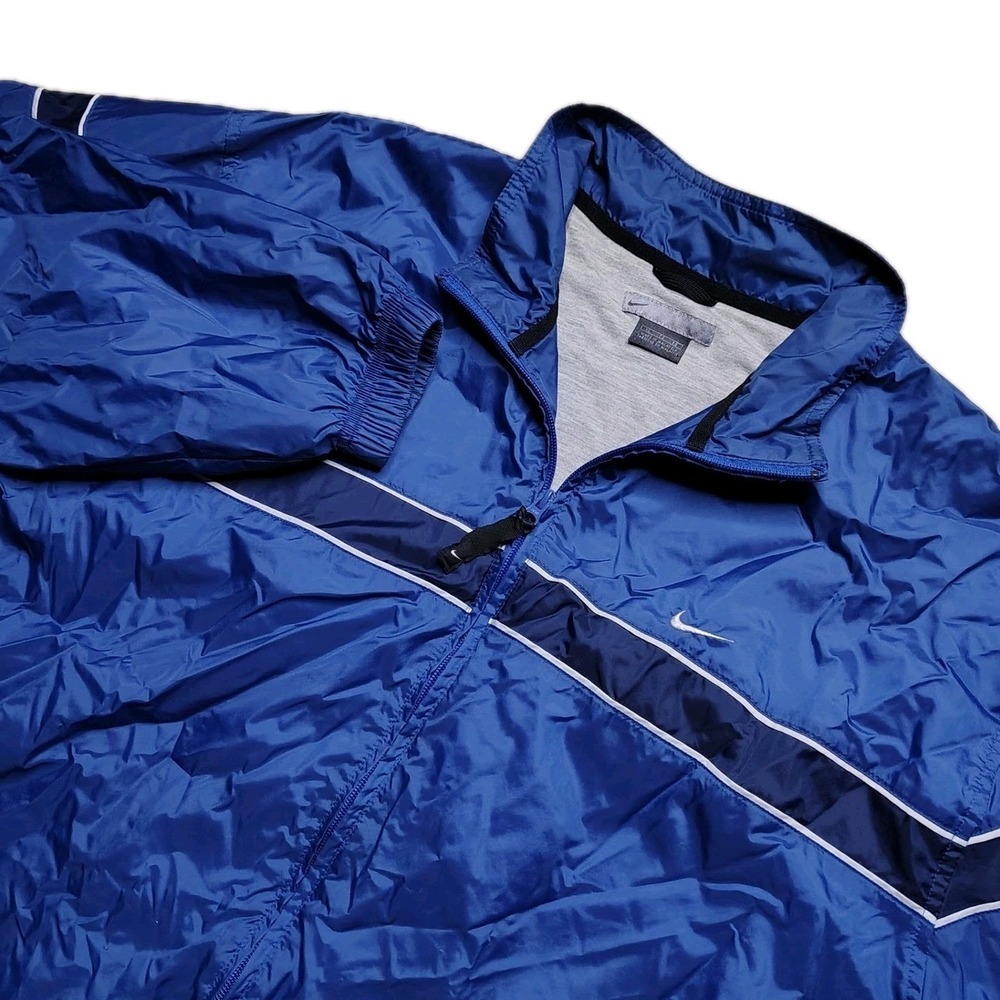 Nike Windbreaker Jacket Mens XL Blue Vintage Y2K Full Zip Lined Silver Tag